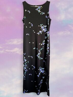 🪻Y2K Floral Sleeveless Black And Blue Maxi Dress🪻
